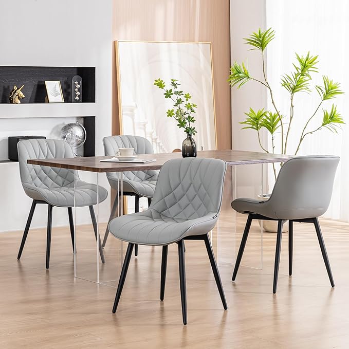 YOUNUOKE Dining Chairs Set of 2 Mid Century Modern Kitchen Chair Comfortable Upholstered Faux Leather Dinner Chairs for Kitchen Dining Room, Grey - LeafyLoom