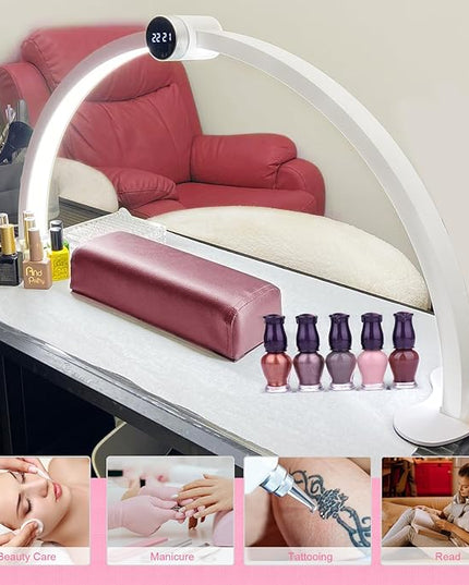 LED Half Moon Nail Desk Lamp for Professionals Smart Display 3000-6000k 45w Adjustable Brightness, Color Temperature Led Light for Nails Desk Lamp 29.5IN - LeafyLoom
