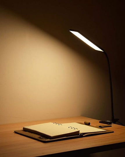 LED Desk Lamp Dimmable Eye-Care Reading Light Office Light Adjustable 3 Color Modes,14 Brightness Levels, Gooseneck Flexible Clip-on Light for Studying, 5W-Black - LeafyLoom