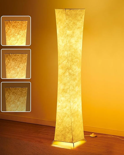 chiphy Floor Lamp, Dimmable 64" Tall Standing Lamp, 3 Levels Adjustable Brightness 12Wx2 LED Bulbs, Column Floor Light w/White Fabric Shade, Home Decor for Living Room, Bedroom, Kids Room - LeafyLoom
