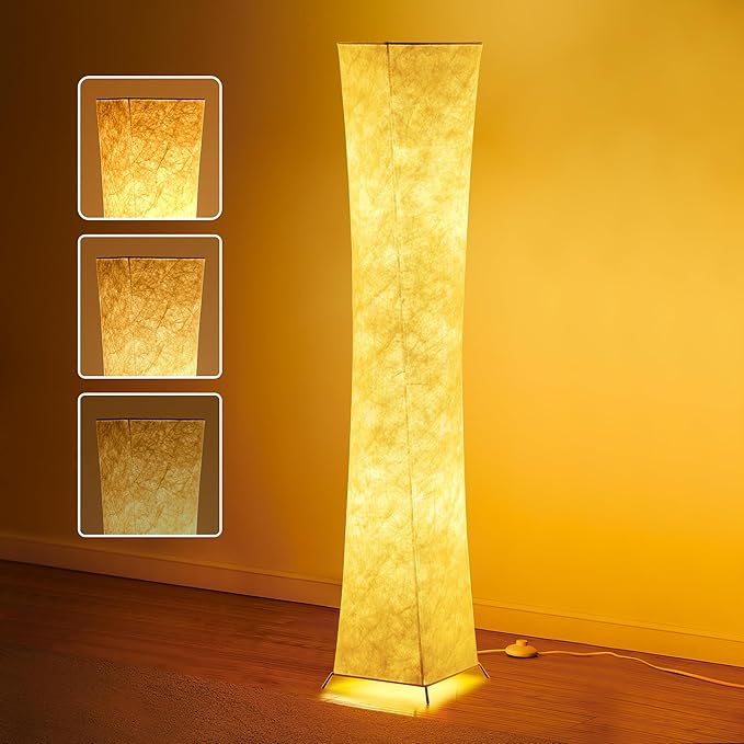 chiphy Floor Lamp, Dimmable 64" Tall Standing Lamp, 3 Levels Adjustable Brightness 12Wx2 LED Bulbs, Column Floor Light w/White Fabric Shade, Home Decor for Living Room, Bedroom, Kids Room - LeafyLoom