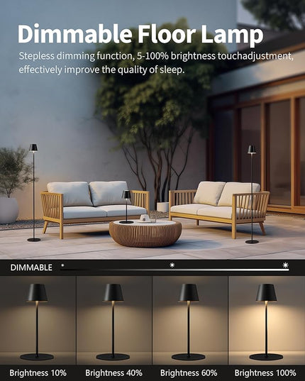 KDG Modern Cordless Floor Lamp, Portable LED Corner Stand Lamp, 5000mAh Battery Operated, Stepless Dimmable Adjustable Height lighting for Living room, Bedroom, Outdoor, Office, Night Light(Black) - LeafyLoom