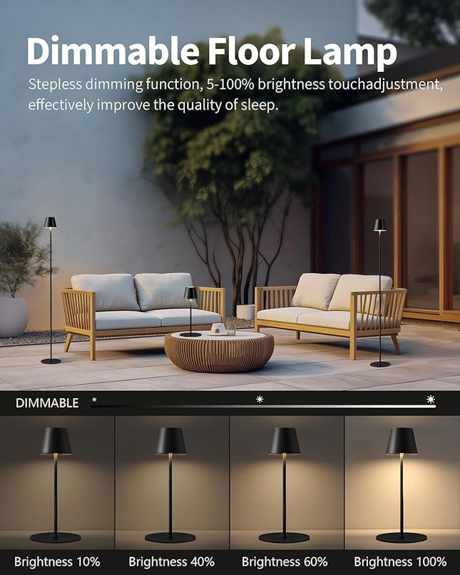 KDG Modern Cordless Floor Lamp, Portable LED Corner Stand Lamp, 5000mAh Battery Operated, Stepless Dimmable Adjustable Height lighting for Living room, Bedroom, Outdoor, Office, Night Light(Black) - LeafyLoom