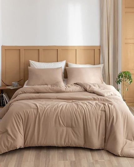 ROSGONIA King Size Comforter Set Taupe Brown, 3pcs(1 Boho Tan Comforter & 2 Pillowcases) All Season Bedding Lightweight Bedspread Blanket Quilts - LeafyLoom