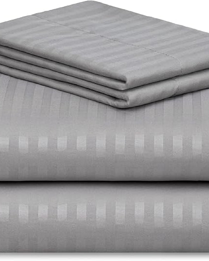 LuxClub Striped Sheets, 4 PC Striped Bed Sheets Twin Size for-Boys-and-Girls-Deep Pockets 18" Eco Friendly Wrinkle Free-Kids-Fitted Sheets Machine Washable Hotel Bedding (Twin, Light Grey) - LeafyLoom