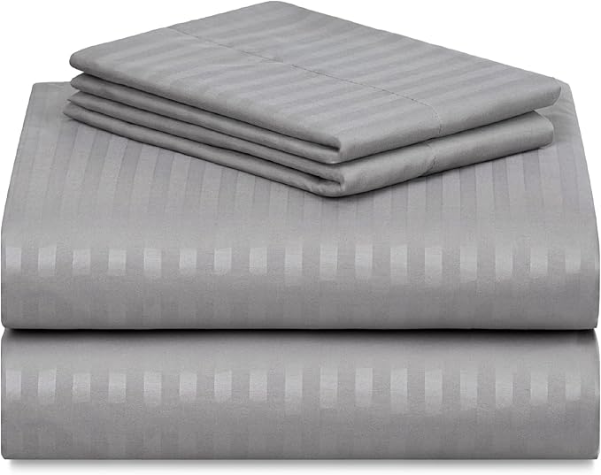 LuxClub Striped Sheets, 4 PC Striped Bed Sheets Twin Size for-Boys-and-Girls-Deep Pockets 18" Eco Friendly Wrinkle Free-Kids-Fitted Sheets Machine Washable Hotel Bedding (Twin, Light Grey) - LeafyLoom
