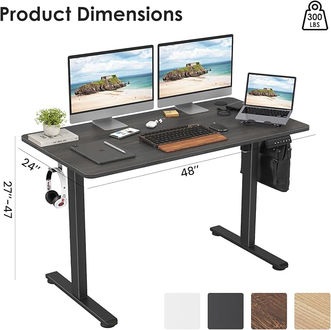 STARY Electric Memory Preset 48 x 24 Inches Adjustable Height Computer Workstation Sit Stand Home Office Desk with Splice Board, 4824, Abner Walnut Desktop/Black Frame - LeafyLoom