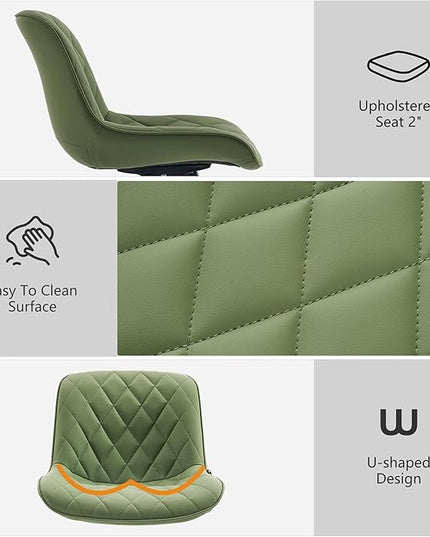 YOUNUOKE Office Chair Desk Chair with Wheels, Thick Upholstery Comfy Armless Task Chair, Home Office Chair Faux Leather Swivel Desk Chairs, Waiting Reception Chair Computer Chair, Olive Green - LeafyLoom