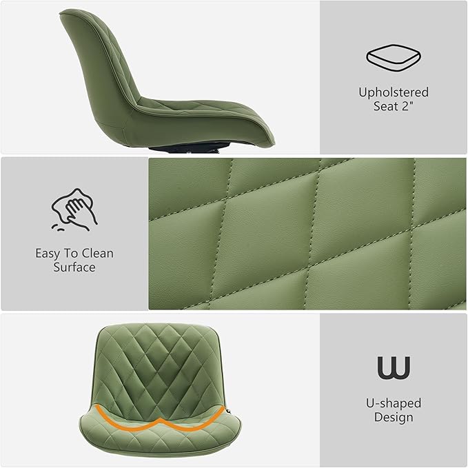 YOUNUOKE Office Chair Desk Chair with Wheels, Thick Upholstery Comfy Armless Task Chair, Home Office Chair Faux Leather Swivel Desk Chairs, Waiting Reception Chair Computer Chair, Olive Green - LeafyLoom