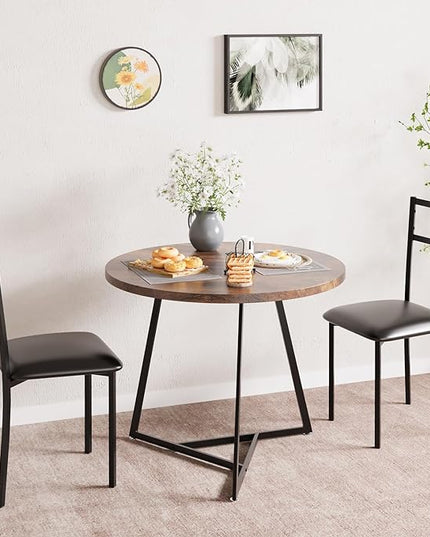 GAOMON Dining Table Set for 2, Kitchen Table and Chairs for 2 with Upholstered Chairs, 3 Piece Dining Room Table Set, Round Kitchen Table Set for Small Space, Apartment, Studio, Rustic Brown - LeafyLoom