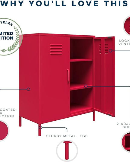 Novogratz Cache 2 Door Metal Locker-Style Storage Accent Cabinet, Magenta - LeafyLoom