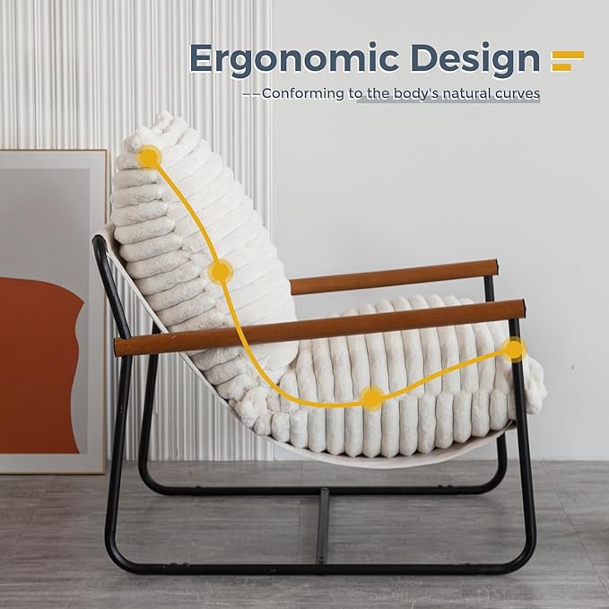 MAXYOYO Accent Chair, Sherpa Arm Chair for Living Room, Mid Century Modern Accent Chairs, Boucle Reading Bedroom Chair, Teddy Armchair, Wooden Arms Metal Frame - LeafyLoom