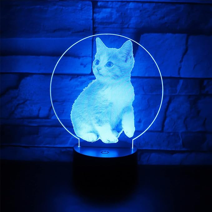 Cat Lamp 3D Optical Illusion Night Light Table Light 7 Colors Changing Touch Control Gift for Christmas Birthday Valentine's Day Kids Children Girl and Boy - LeafyLoom