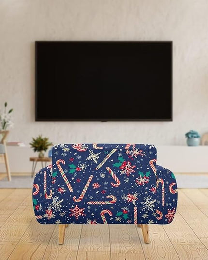 FKELYI Christmas Easy Going Stretch Sofa Slipcover Blue Candy Cane Furniture Protector Easy Going Stretch Sofa Slipcovers with Elastic Bottom M FKELYI