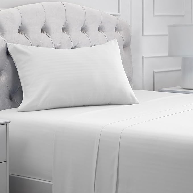 Mellanni Twin Sheets Set - 3 PC Iconic Collection Bedding Sheets & Pillowcases - Hotel Luxury, Extra Soft, Cooling Bed Sheets - Deep Pocket up to 16 inch (Twin, Striped White) - LeafyLoom