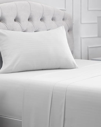 Mellanni Twin XL Sheets Set - 3 PC Iconic Collection Bedding Sheets & Pillowcases - Hotel Luxury, Extra Soft, Cooling Bed Sheets - Deep Pocket up to 16 inch (Twin Extra Long, Striped White) - LeafyLoom