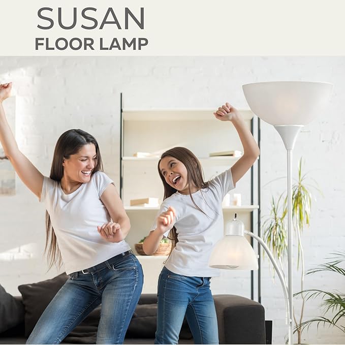 LIGHTACCENTS White Floor Lamp with Opal White Cone Shade – Standing Lamps, Torch Floor Lamps for Living Room, Bedroom – Torchiere, Pole, Super Bright, Corner Lamp (White Finish) - LeafyLoom