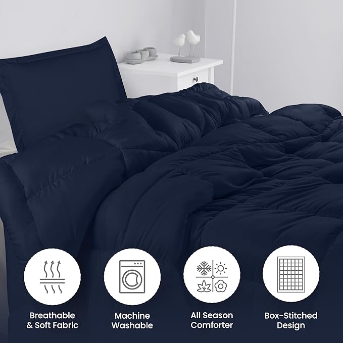 Utopia Bedding Twin Comforter Set Kids with 1 Pillow Sham, Bedding Comforter Sets, Down Alternative Navy Comforter, Soft and Comfortable, Machine Washable - LeafyLoom