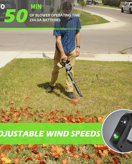Cordless Leaf Blower, 2 x 21V 4.0Ah Battery and Charger, 3 Speed Mode, 160 MPH 180CFM Lightweight Battery Powered Leaf Blower for Lawn Care, Patio, Yard, Sidewalk,Snow Blowing - LeafyLoom
