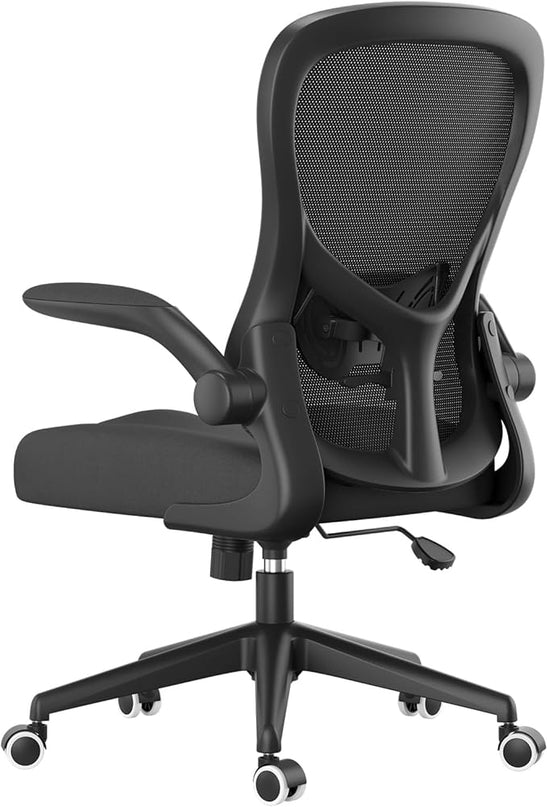 Hbada Office Chair Ergonomic Desk Chair, Office Chairs with PU Silent Wheels, Breathable Mesh Computer Chair with Adjustable Lumbar Support, Flip-up Armrests, Tilt Function, Black - LeafyLoom
