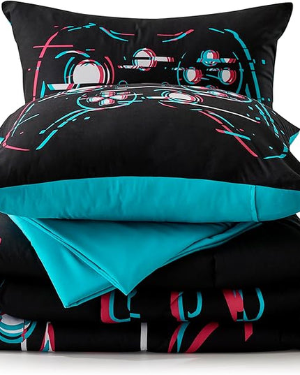 Gamer Black Twin XL Comforter Sets for Boys Kids Teen 5 Pieces Bed in a Bag Video Gaming Comforter with Sheet Sets Dorm Bedding Set - LeafyLoom