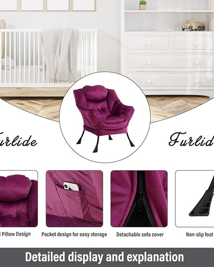 Lazy Chair with Ottoman, Modern Chair with Folding Footrest, Lounge Accent Chair, Comfortable Reading Chair (Dark Purple) - LeafyLoom