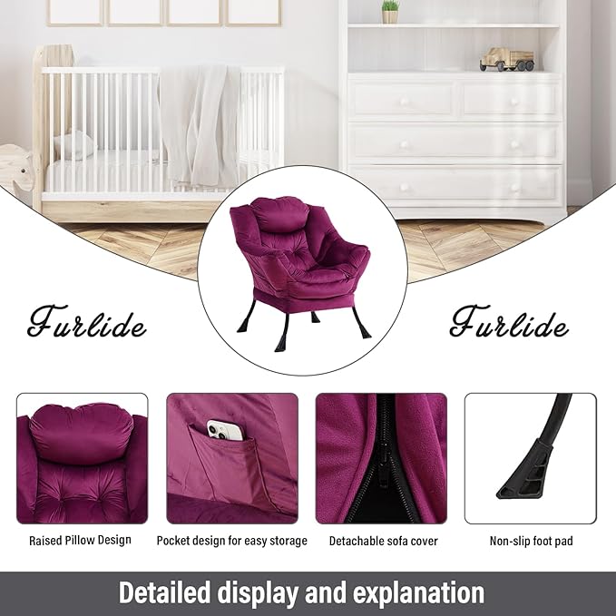 Lazy Chair with Ottoman, Modern Chair with Folding Footrest, Lounge Accent Chair, Comfortable Reading Chair (Dark Purple) - LeafyLoom