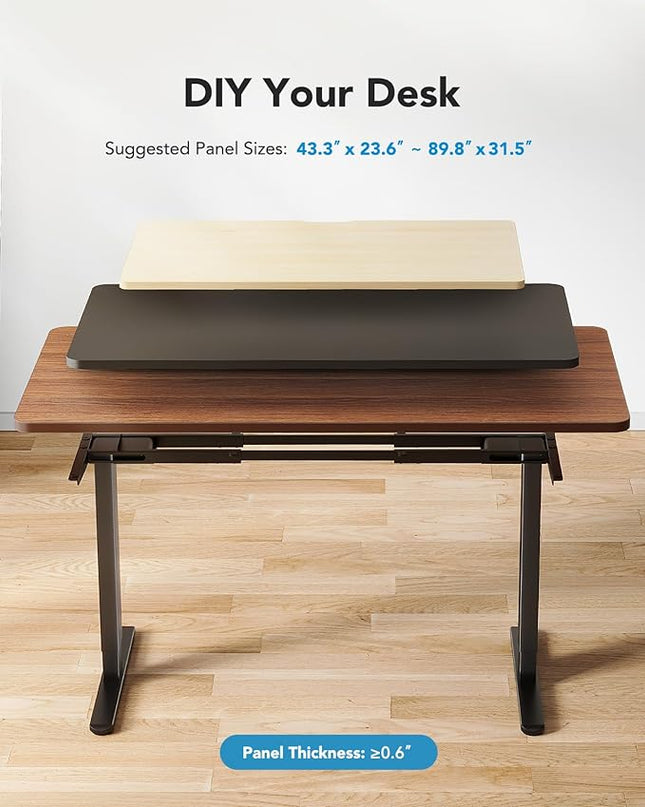HUANUO 265 lbs Dual Motor Electric Standing Desk Frame, Thick T-Shaped Desk Legs Made of Automotive-Grade Steel, for Max 90″ x 31.5″ Desktop, Height Adjustable Desk Frame for Home Office, Frame Only - LeafyLoom