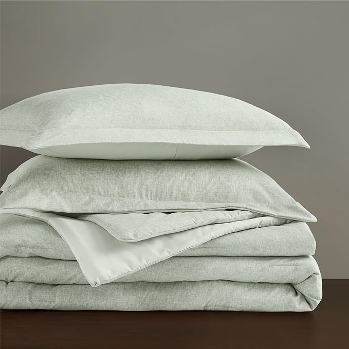 Degrees of Comfort Sage Green Comforter Set Queen Size, Lightweight for Summer with Soft Chambray Print Cover, Down Alternative Filling, 3 Pieces Bedding Including 1 Comforter, 2 Pillow Shams - LeafyLoom