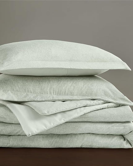 Degrees of Comfort Sage Green Comforter Set Twin Size, Lightweight Summer Comforters, Soft Chambray Print Cover, Down Alternative Filling, 2 Pieces Bedding Sets Including 1 Comforter and 1 Pillow Sham - LeafyLoom
