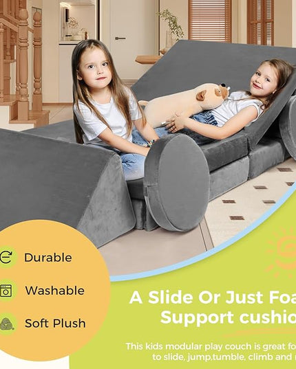 Modular Kids Play Couch, 18pcs Toddler Floor Sofa, Sectional Couch for Children, Fortplay Bedroom and Playroom Furniture for Playing, Creativing, Convertible Foam and Floor Cushion for Boys and Girls - LeafyLoom