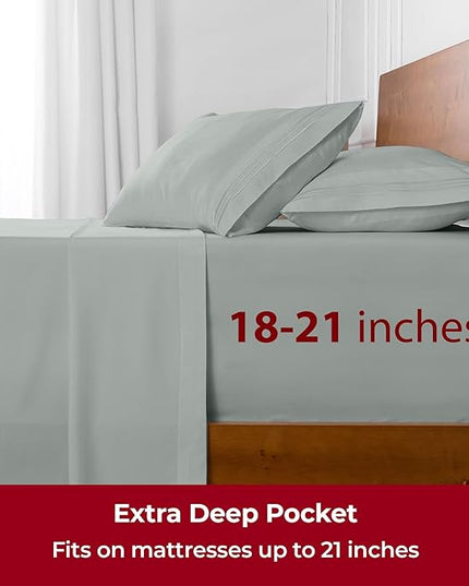 Mellanni Extra Deep Queen Sheets - 4 PC Iconic Collection Bedding Sheets & Pillowcases - Hotel Luxury, Ultra Soft, Cooling Bed Sheets - Extra Deep Pocket up to 21 inch (Queen, Spa Mint) - LeafyLoom
