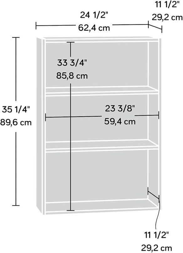 Sauder Beginnings 3 Bookcase/Book shelf, L: 24.57" x W: 11.50" x H: 35.28", Cinnamon Cherry finish - LeafyLoom