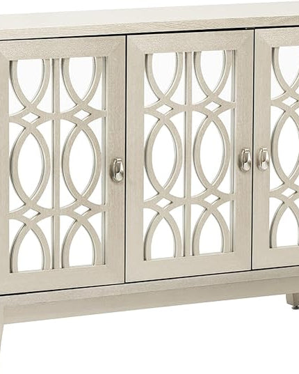 Multifunctional Sideboard with Glass, Vintage 3 Door Mirrored Buffet Cabinet,W/Silver Handle,Easy to Assemble,Console Table for Living Room Hallway Entryway,Champagne Gold, 47.2" - LeafyLoom