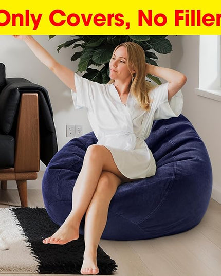 2 Pcs Bean Bag Cover Stuffed Animal Storage Bean Bag Chair Cover Soft Corduroy Stuffed Animal Bean Bag Storage for Kids Adults Indoor Bedroom Organizing Plush Toys (Blue,200l) - LeafyLoom