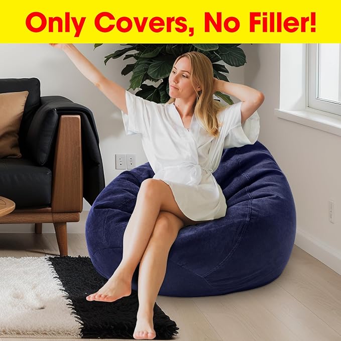 2 Pcs Bean Bag Cover Stuffed Animal Storage Bean Bag Chair Cover Soft Corduroy Stuffed Animal Bean Bag Storage for Kids Adults Indoor Bedroom Organizing Plush Toys (Blue,200l) - LeafyLoom