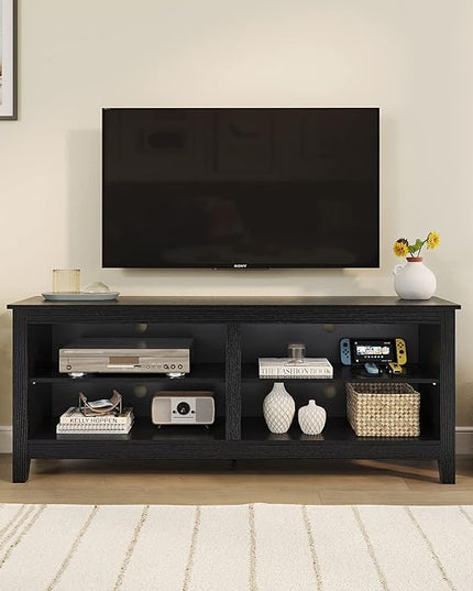 Panana TV Stand, Classic 4 Cubby TV Stand for 60 inch TV, Entertainment Center Media Television Stand for Living Room Bedroom (Black, 55 inch) - LeafyLoom