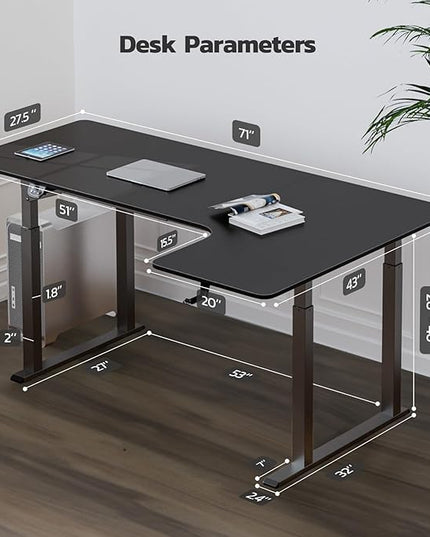 Dripex Standing Desk, 63"/ 71" L Shaped Desk Adjustable Height, Electric Corner Stand Up Desk Large Home Office Desk Computer Workstation, Dual Motor Sit Stand Desk 4 Legs, Super Stable - LeafyLoom