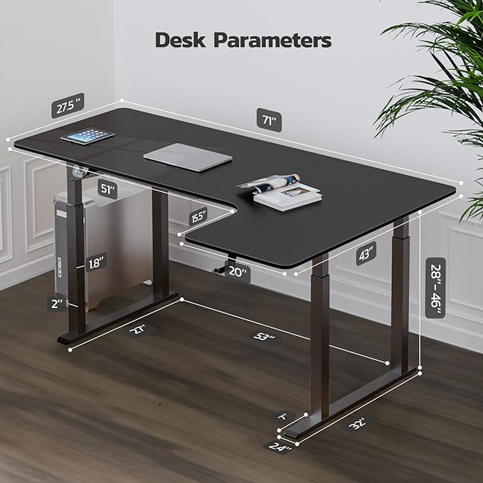 Dripex Standing Desk, 63"/ 71" L Shaped Desk Adjustable Height, Electric Corner Stand Up Desk Large Home Office Desk Computer Workstation, Dual Motor Sit Stand Desk 4 Legs, Super Stable - LeafyLoom