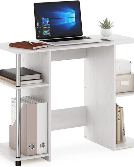 Furinno Jaya Computer Study Desk, White Oak/Stainless Steel - LeafyLoom