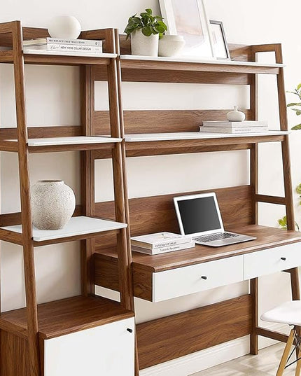 Modway Bixby 2-Piece Home Office Desk and Bookshelf Display Case in Walnut White - LeafyLoom