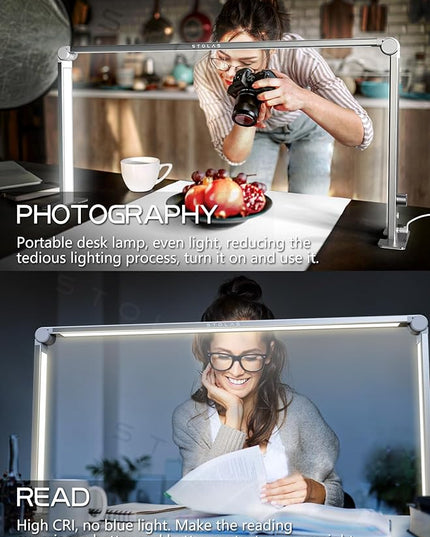 LED Desk Lamp 36W, 4000-6000K Dimmable Table Lamp, 3 Lighting Modes, Square Desk Light for Study, Model Building, Painting, Crafting-Silver - LeafyLoom