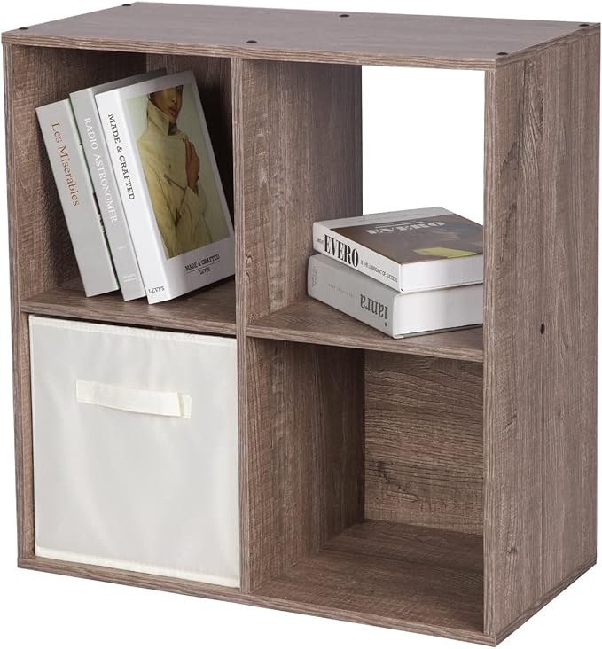 PACHIRA E-Commerce US 4-Cube Organizer Storage Bookcase Bookshelf Suit 11 Inch Storage Bins, Wood Sturdy Cubby Cube Closet Unit Assemble Display Rack Shelving, Rustic Brown Oak - LeafyLoom
