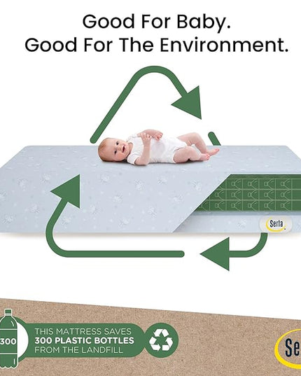 Delta Children Twinkle 4-in-1 Convertible Baby Crib, Easy to Assemble, Sustainable & Serta Perfect Start Dual Sided Baby Crib Mattress & Toddler Mattress - Waterproof - 6" Premium Sustainably - LeafyLoom
