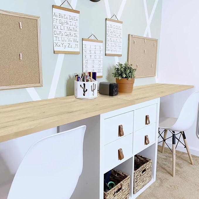 Kaboon Universal Tabletop 45.67"x23.62", Solid One-Piece Melamine Table Top, Double Desk L-Desk DIY, Home and Office, Oak - LeafyLoom