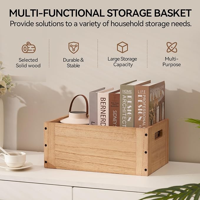 KIRIGEN Stackable Wood Storage Cube /Basket/ Bins Organizer for Home Books Clothes Toy - Modular Open Cubby Storage System - Office Bookcase shelves C15-NA - LeafyLoom