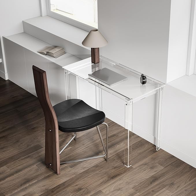 HMYHUM Acrylic Desk, 39.4" L x 19.7" W x 29.5" H, Clear Desk for Home Office for Laptop, Study, Writing, Vanity Table with Rectangular Legs, Modern, Easy Assembly - LeafyLoom