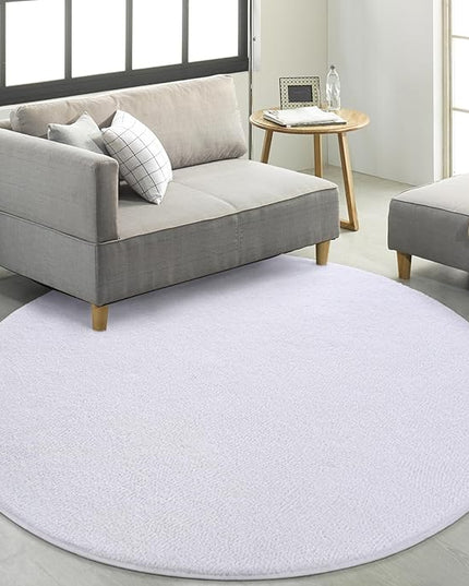 Round Area Rugs for Bedroom Living Room, 4x4 White Super Soft Comfy Thickened Memory-Foam Indoor Circle Carpets, Modern Aesthetic Minimalist Carpet for Boys Girls Adults Nursery Home Décor - LeafyLoom