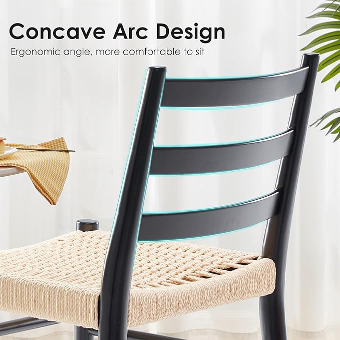 STARY Wood Rattan Dining Room Chairs Set of 2 with Comfortable Woven Seat, Fully assembled, New Black - Set of 4 - LeafyLoom