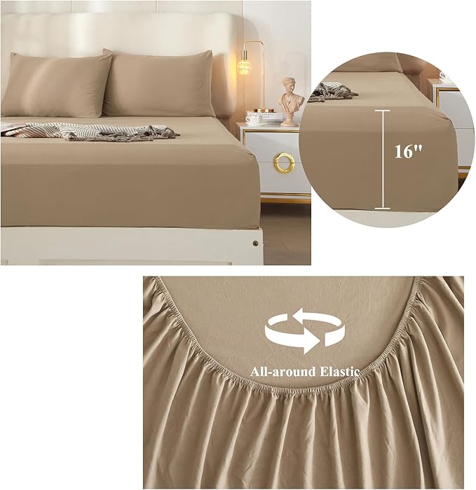 HighBuy Twin Bed Sheets Set - 3 Piece Bedding - Khaki Washed Microfiber Sheets Twin,Breathable Sheets Shrinkage and Fade Resistant - Deep Pocket 16 Inch - Easy Fit Fitted Sheet,Pillowcases Set - LeafyLoom